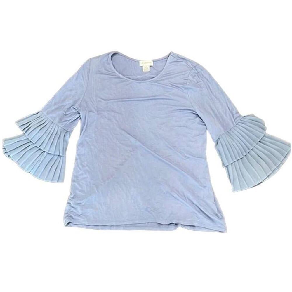 Liz Claiborne Blue Ruffle Long Sleeve Top Size Large